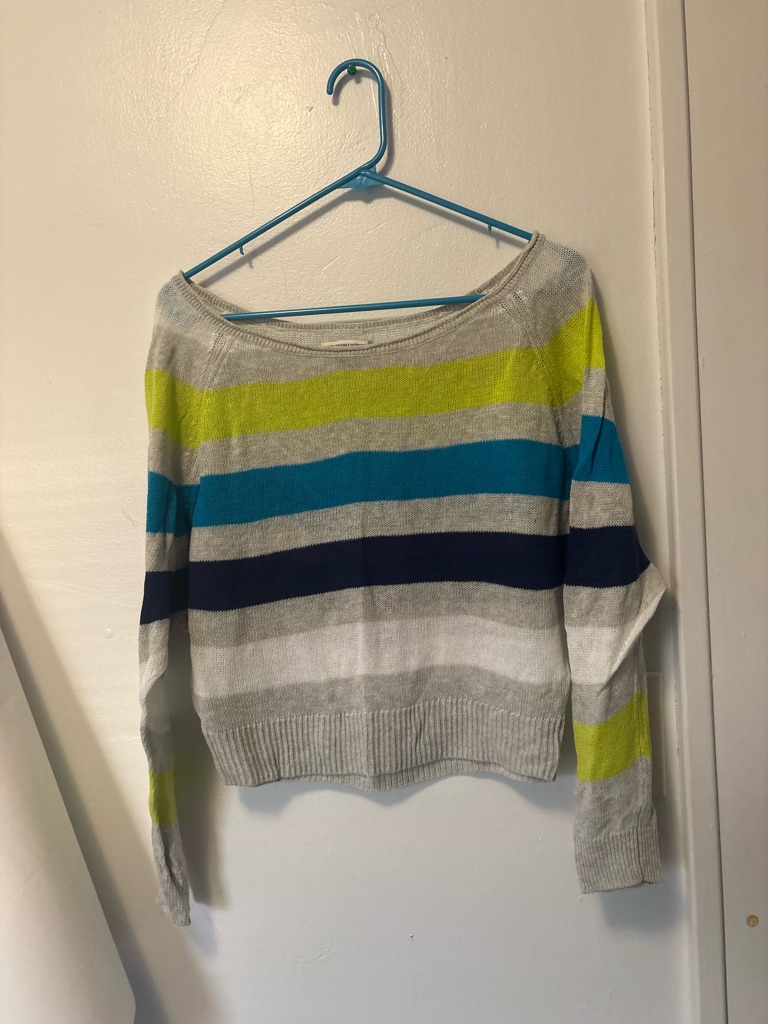Striped Boatneck Women’s Sweater In Gray And Blue